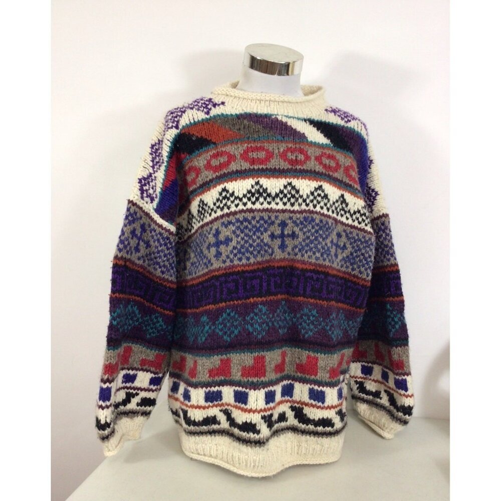 Rey Wear Vintage Aztec Wool Sweater Made Ecuador Mens Large